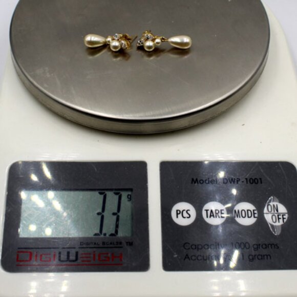 14K CZ and Pearl Dangle Drop Earrings - Picture 8 of 9